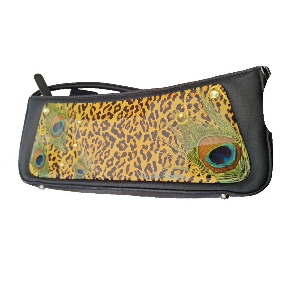 Debbie Brooks Black Leather Interchangeable Strap Handbag Leopard Peacock